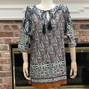 Vibrant paisley blue and orange tunic / M / Excellent condition